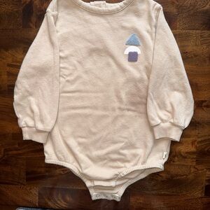 Easy Peasy Neutral Cream Long-Sleeve Baby One-Piece with Geometric Patch